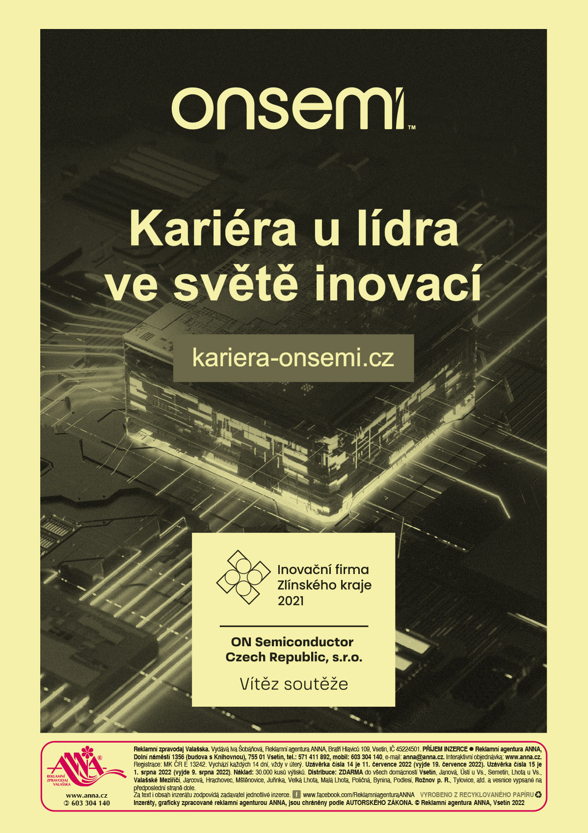 ON SEMI – Kariéra u lídra ve světě inovací, kariera-onsemi.cz. Inovační firma Zlínského kraje 2021. On Semiconductor Czech Republic, s.r.o., Vítěz soutěže 